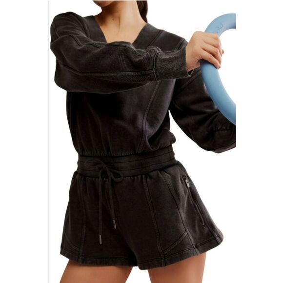 FP Movement by Free People Pants - NWOT FP Movement | Intercept Romper Terry Knit Washed Black, Womens Large